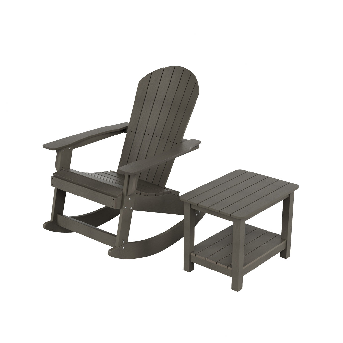 Tuscany HIPS 2-Piece Outdoor Rocking Adirondack Chair With Side Table Set