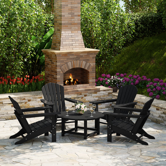 Dylan 5-Piece Outdoor Patio HDPE Adirondack Chair With Round Coffee Table Conversation Set