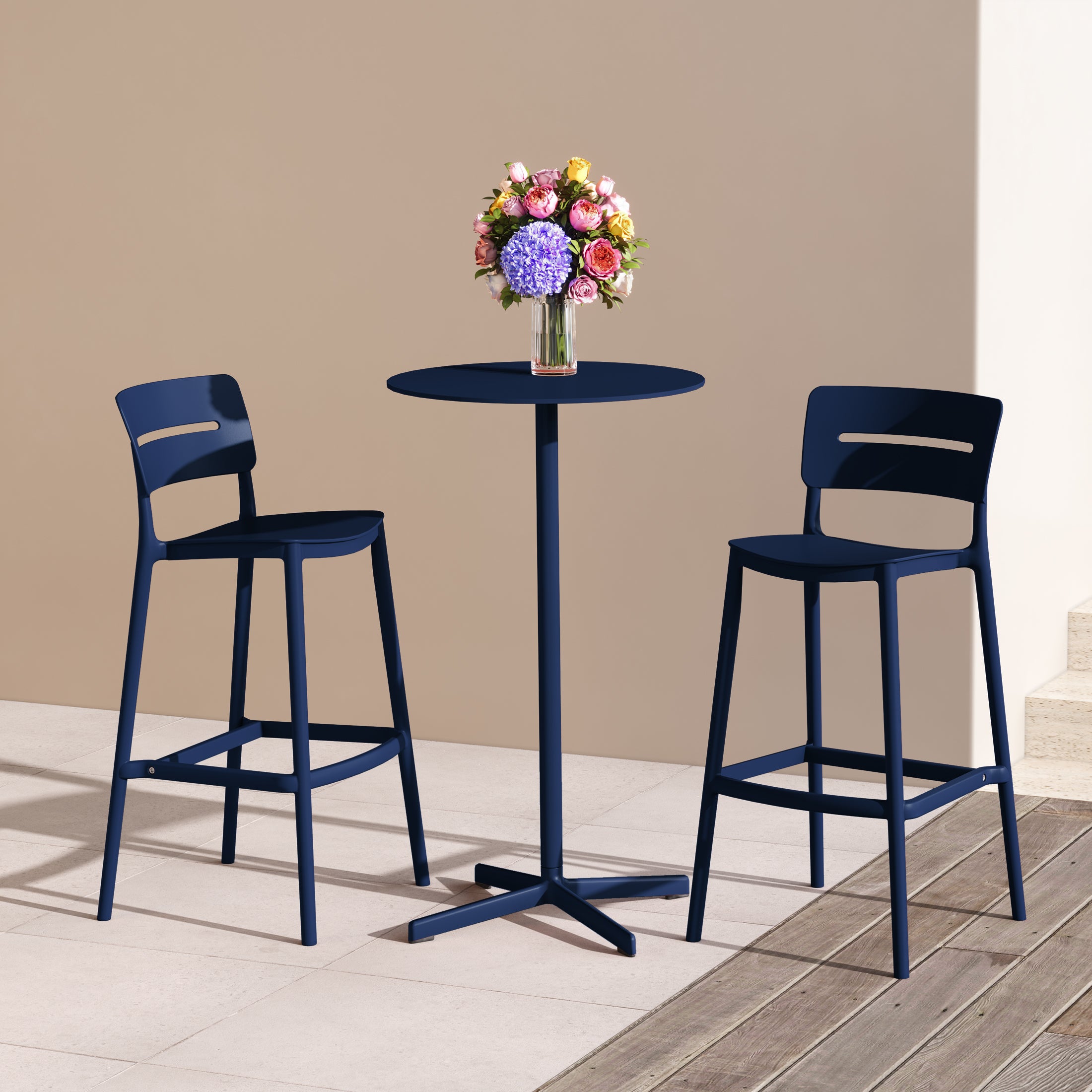 Playa Stackable Polypropylene Resin Plastic Outdoor Patio Bar Stools (Set of 2)