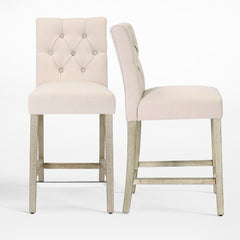 Hayes 24" Linen Fabric Tufted Counter Stool (Set of 2),Antique Gray