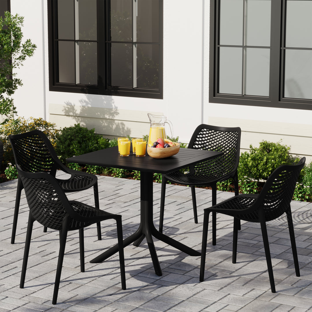 Playa 5-Piece Resin Square Patio Dining Table Set with Stackable Patio Dining Chairs