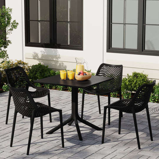 Playa 5-Piece Resin Square Patio Dining Table Set with Stackable Patio Dining Chairs