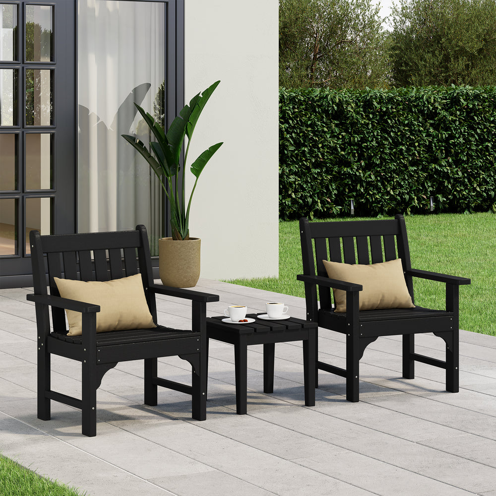 Malibu Outdoor Patio 3-Piece HDPE Adirondack Garden Chairs with Square Adirondack Side Table Set