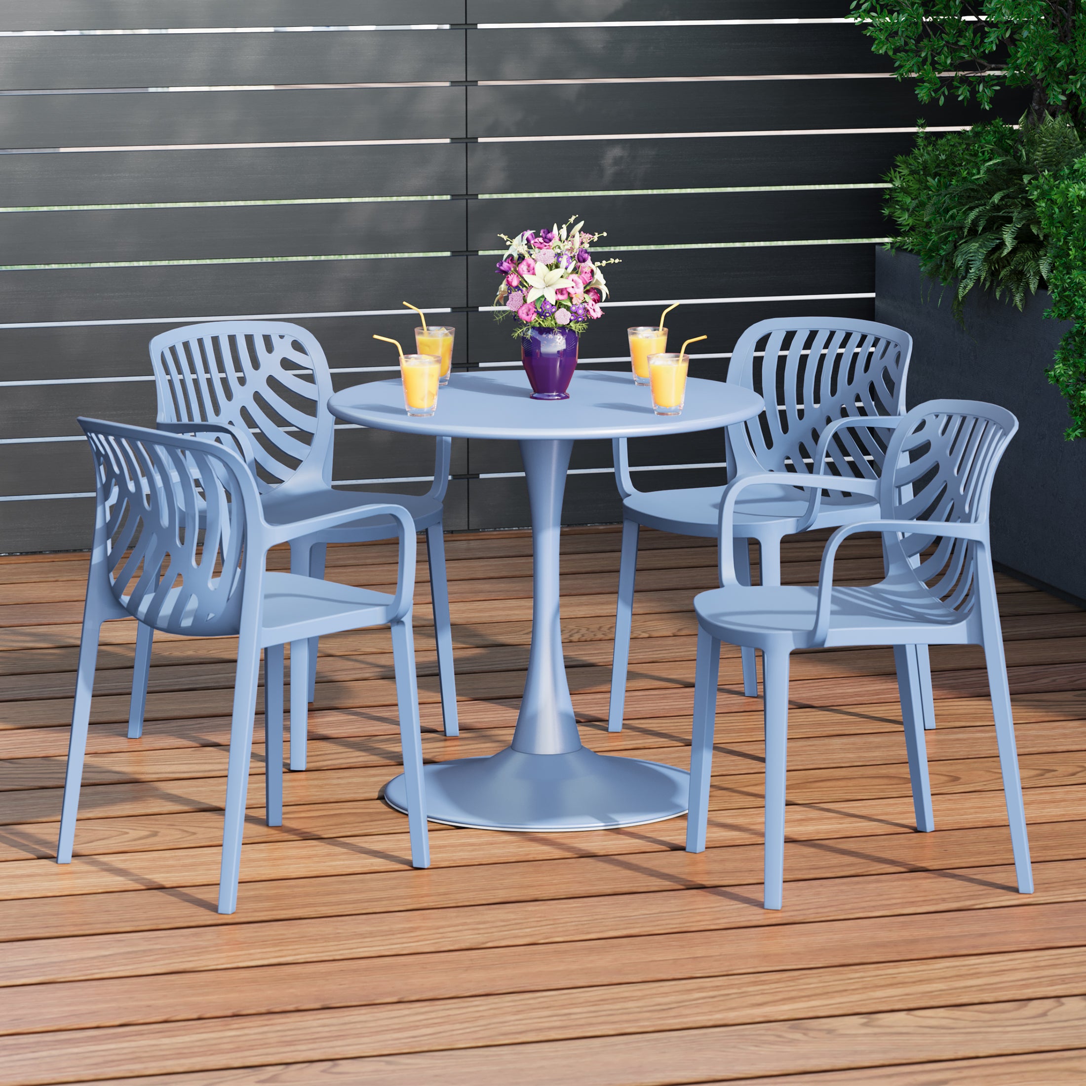 Playa 5-Piece Outdoor Indoor Metal Patio Dining Table Set With Stackable Patio Arm Chairs