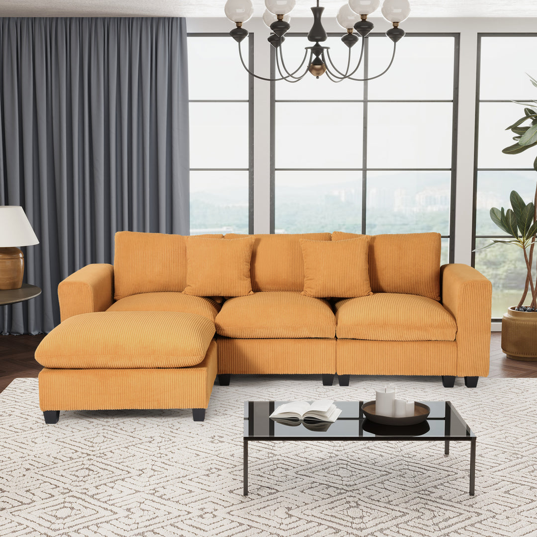Hearthside 99" Modular Corduroy L-Shaped Sectional Sofa and Chaise With USB/Type-C Ports and Side Pockets