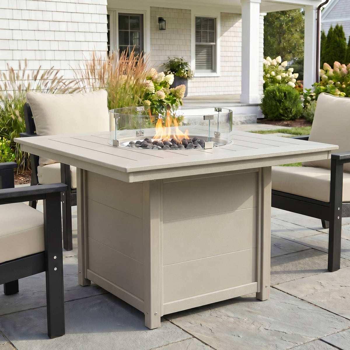 Helios Modern Outdoor Patio Propane 42" Square Fire Pit Table