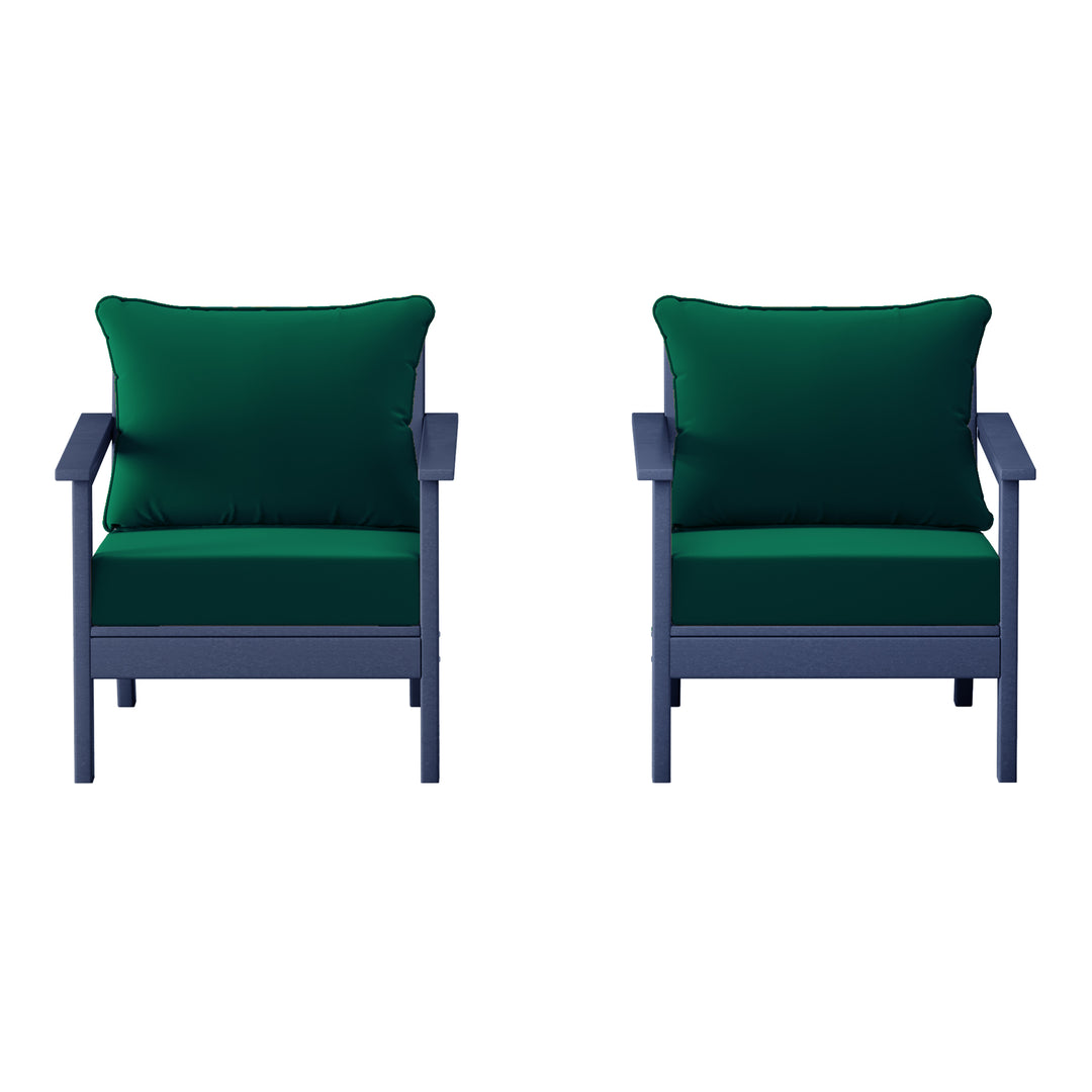 Avalon Outdoor Modern HDPE Patio Club Chairs with Deep Seat Cushions (Set of 2)