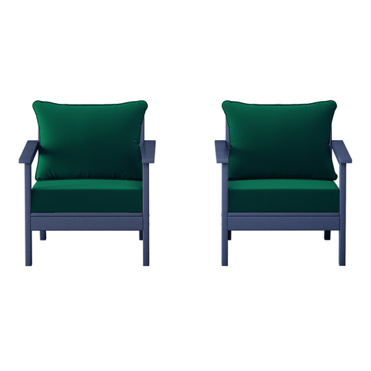 Avalon Outdoor Modern HDPE Patio Club Chairs with Deep Seat Cushions (Set of 2)