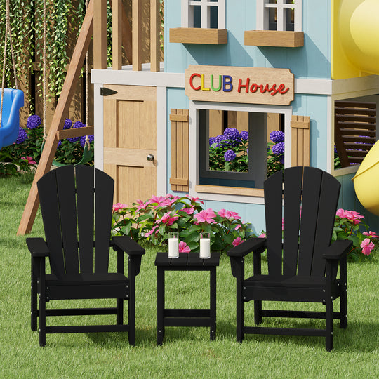 Malibu Kids 3-Piece Outdoor HDPE Adirondack Chairs With Square Side Table Set