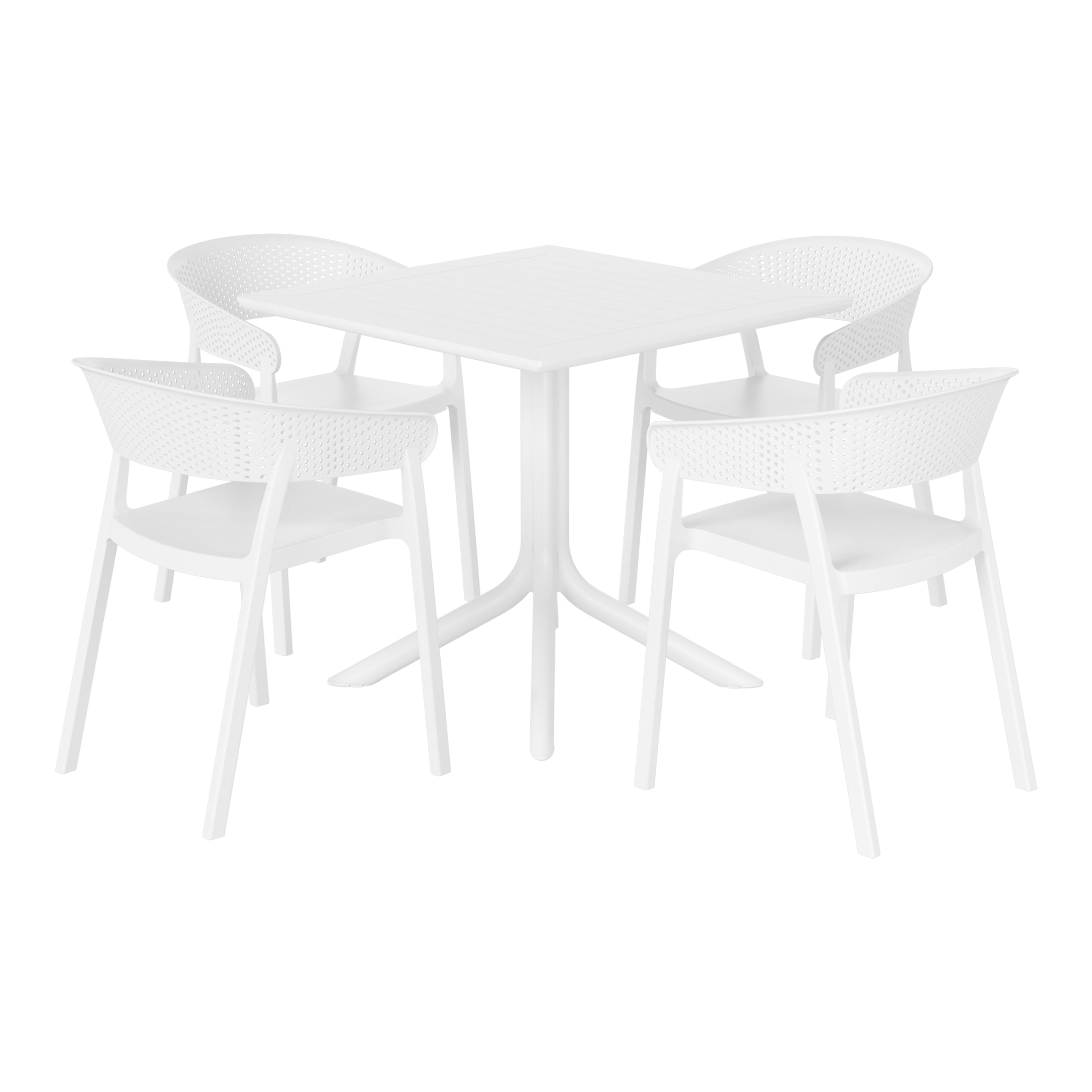 Playa 5-Piece Outdoor Resin Square Patio Dining Table Set with Stackable Patio Dining Chairs