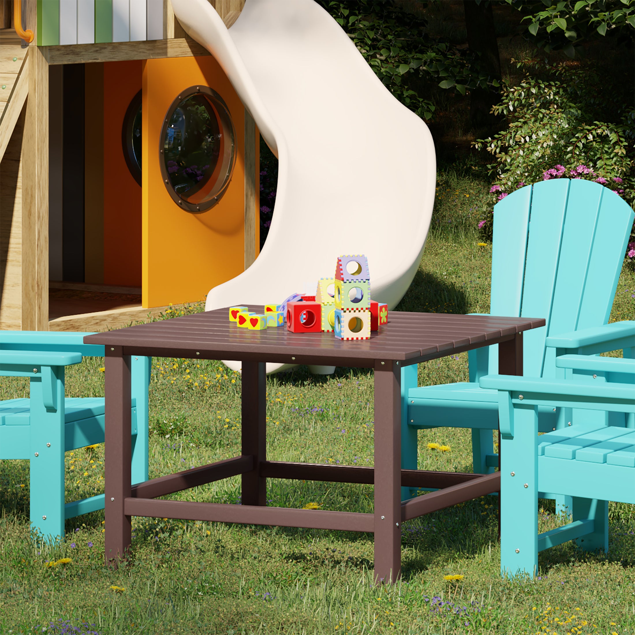 Malibu Kids Outdoor Patio Furniture HDPE 30" Wide Square Dining Table