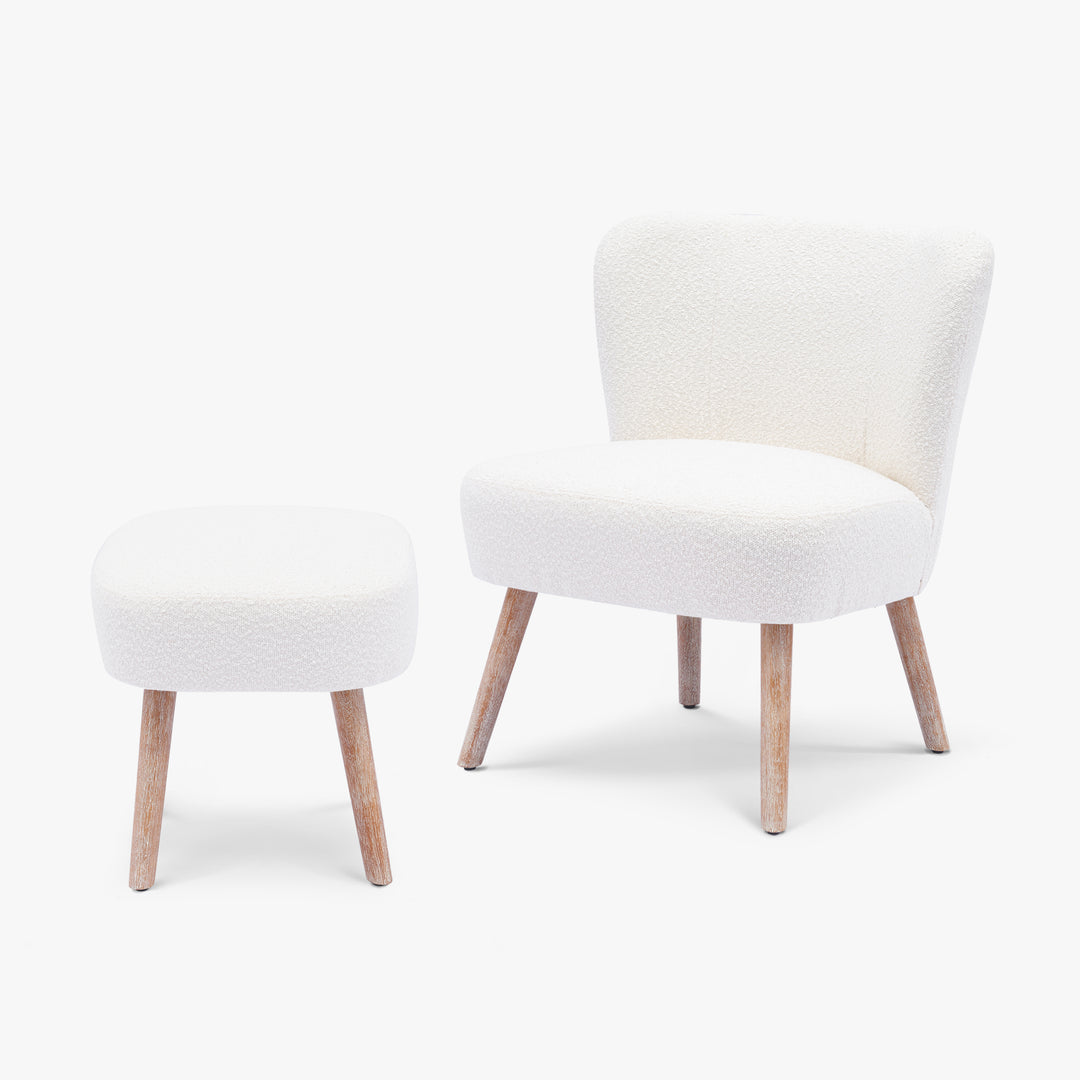 Genevieve Mid-Century Boucle Accent Chair with Ottoman Foot Stool Set