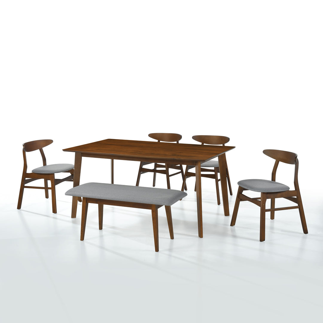 Lalia 6-Piece set solid Wood upholstered seat dining set with table, bench and chairs