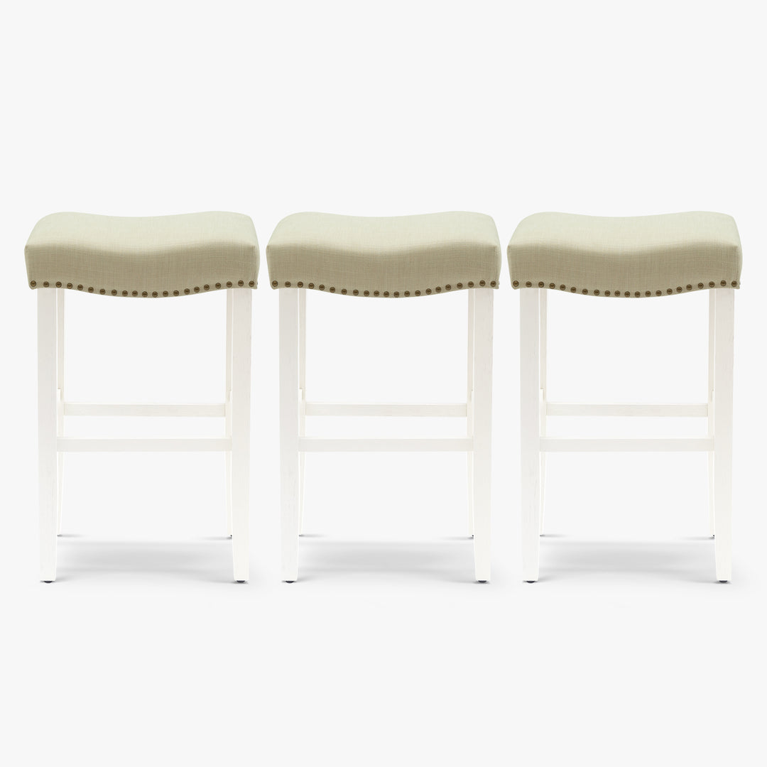 Lenox 29" Upholstered Saddle Seat Antique White Bar Stool (Set of 3)