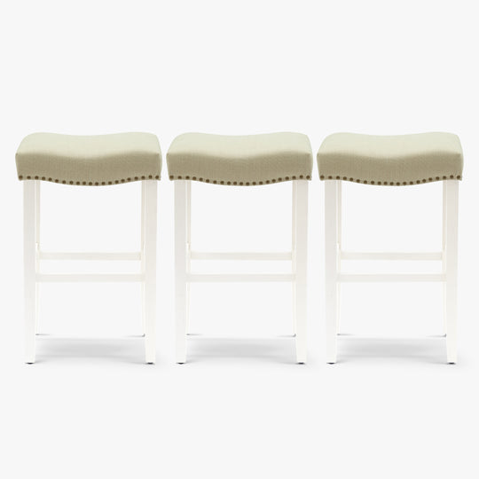 Lenox 29" Upholstered Saddle Seat Antique White Bar Stool (Set of 3)