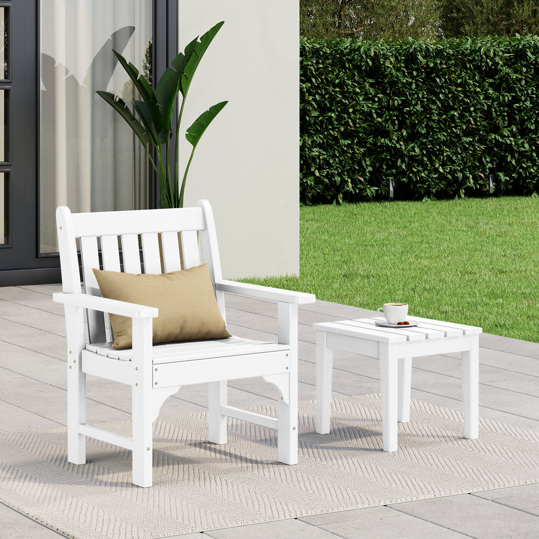 Malibu Outdoor Patio 2-Piece HDPE Adirondack Garden Chair with Square Adirondack Side Table Set