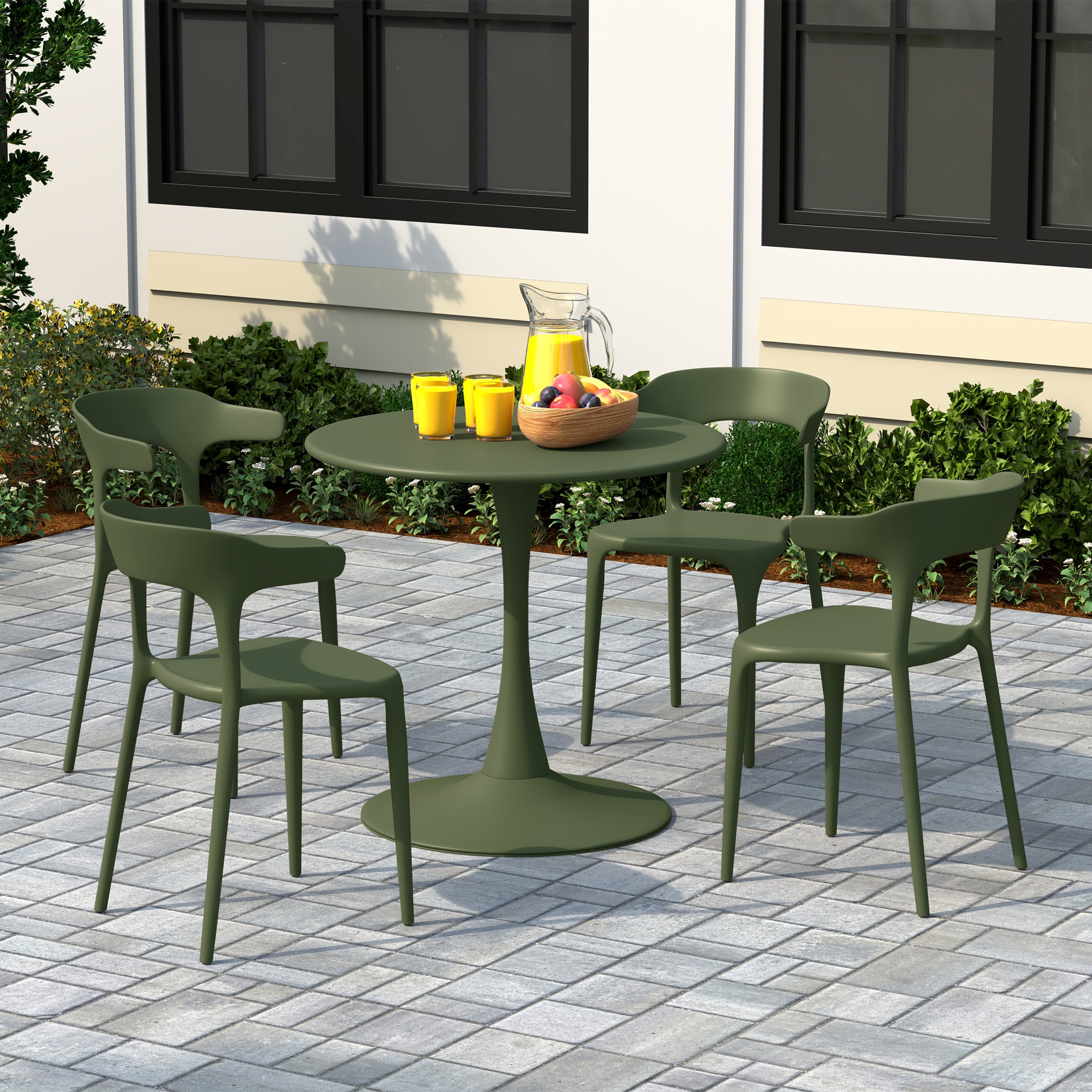 Playa 5-Piece Outdoor Metal Patio Dining Table Set With Stackable Patio Chairs