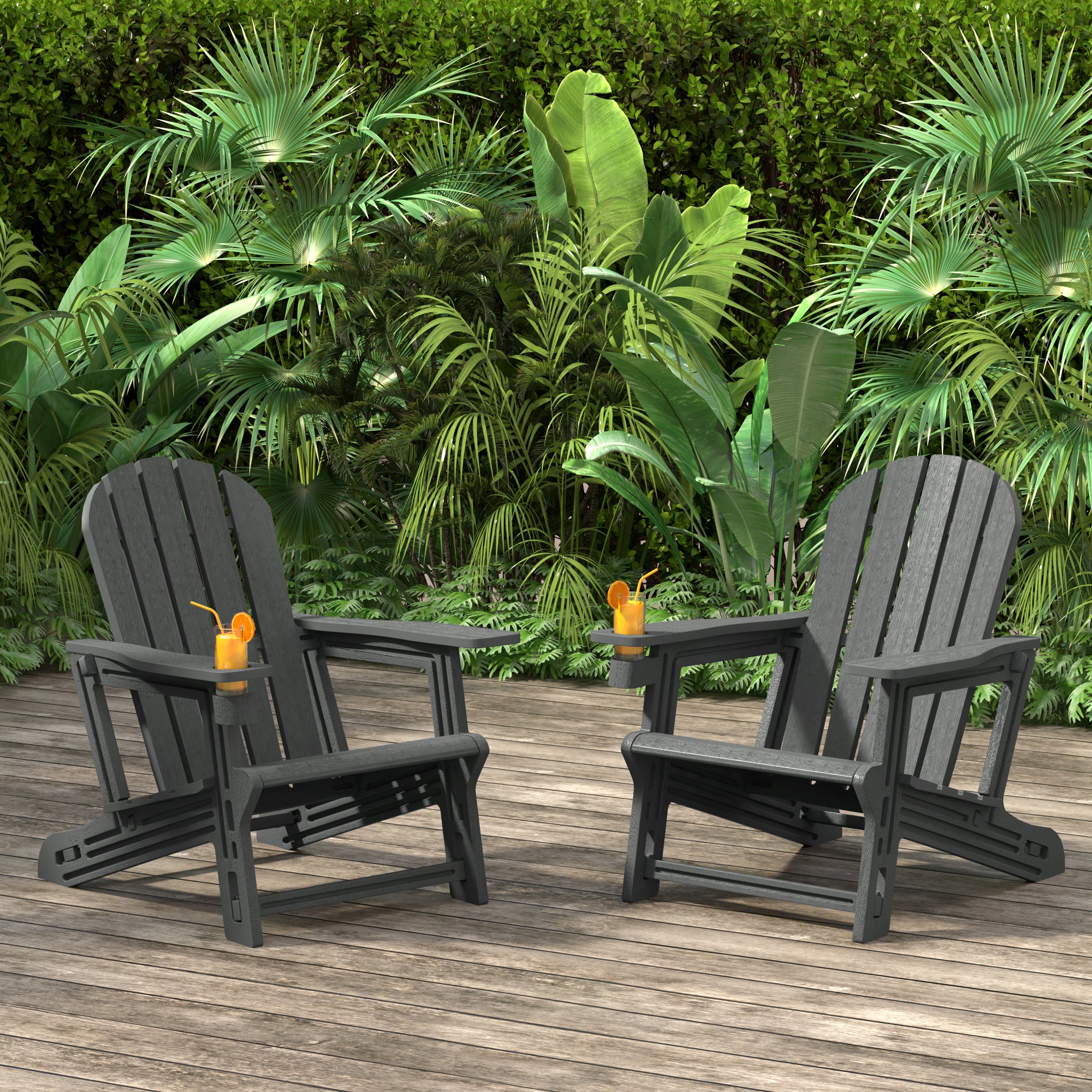 Azura Tool-Free Assembly Outdoor Patio HDPE Plastic Adirondack Chair with Cup Holder (Set of 2)