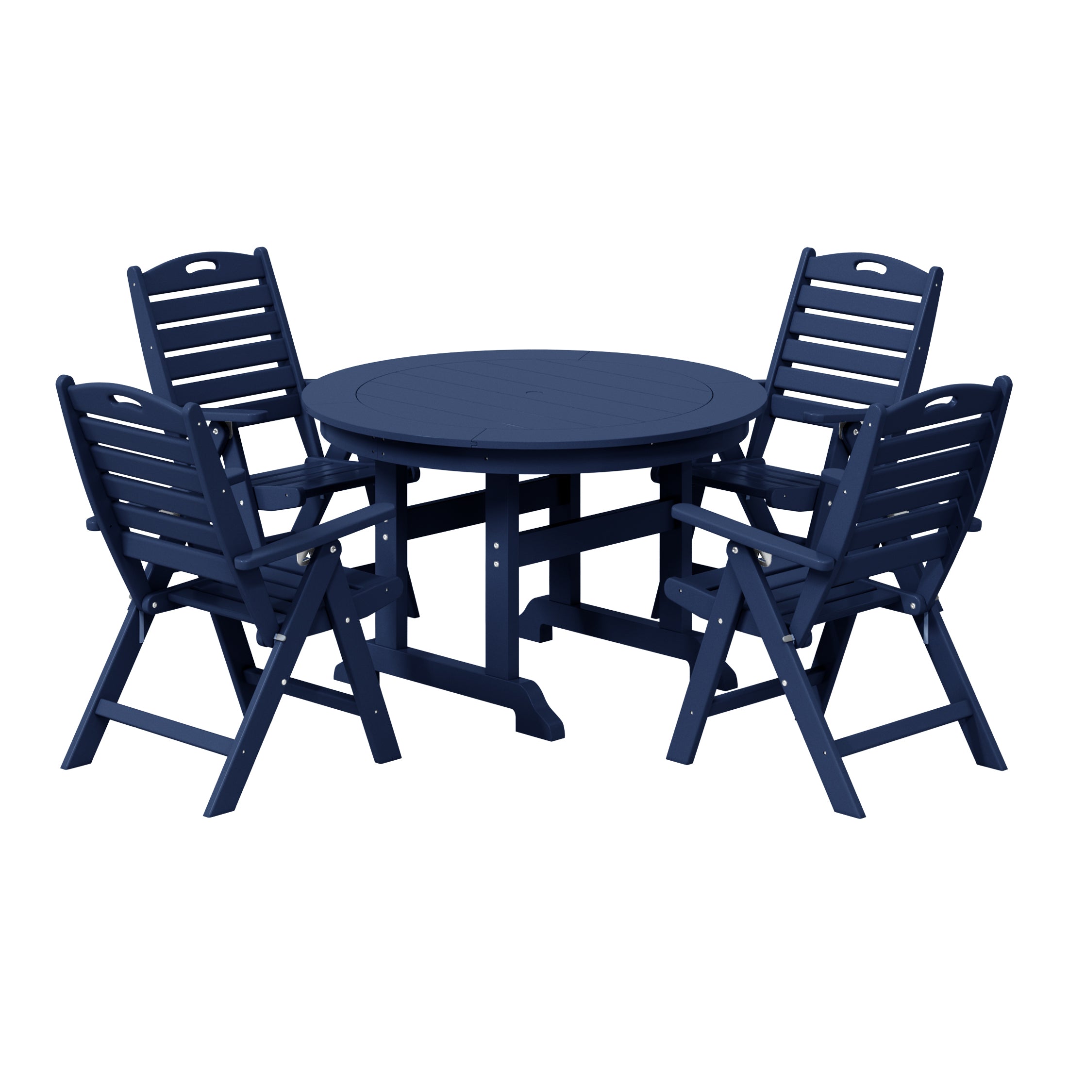 Malibu 5-Piece HDPE Round Patio Dining Table Set with Foldable Chairs