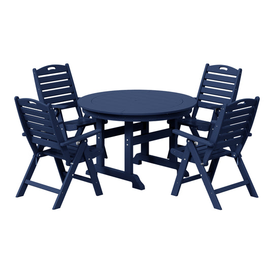 Malibu 5-Piece HDPE Round Patio Dining Table Set with Foldable Chairs