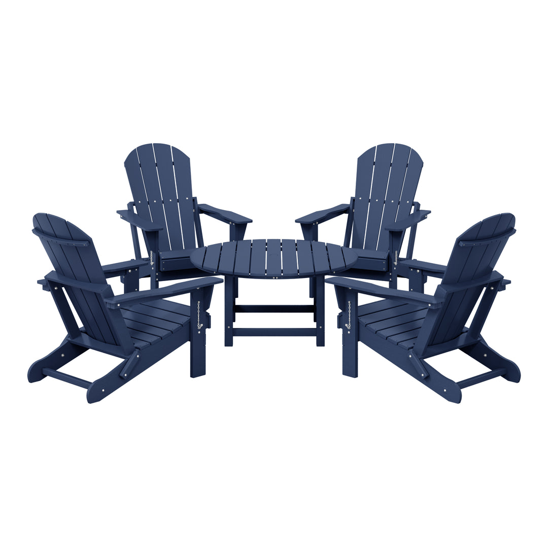 Malibu 5-Piece HDPE Folding Adirondack Chair Outdoor Patio Conversation Set