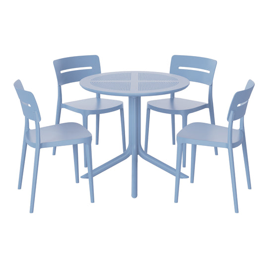 Playa Modern 5-Piece Resin Round Patio Dining Table Set with Stackable Patio Dining Chairs