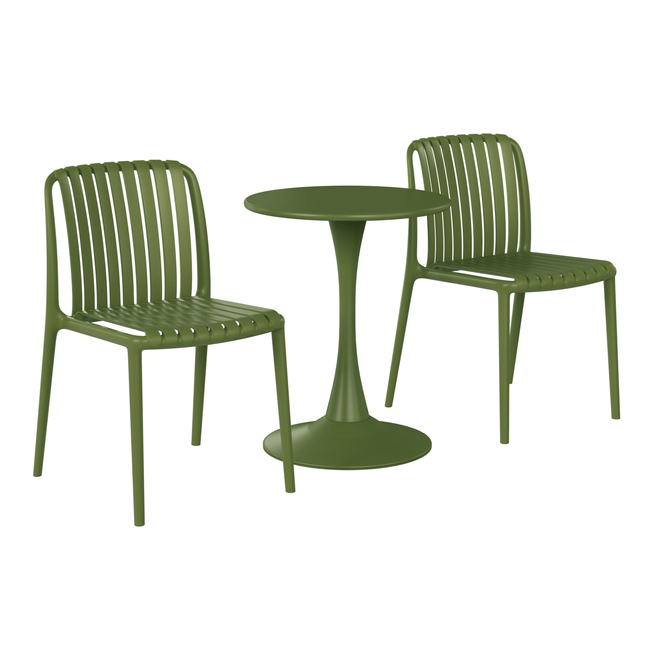 Playa 3-Piece Outdoor Metal Dining Table Set And Stackable Resin Patio Chairs