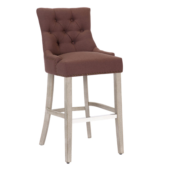 Hayes 29" Upholstered Tufted Wood Bar Stool, Antique Gray