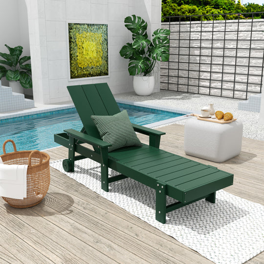 Ashore Modern Reclining Chaise Lounge With Arms & Wheels