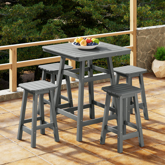 Malibu 5-Piece HDPE Outdoor Patio Dining Bar Bistro Table Set with Counter High Bar Stool