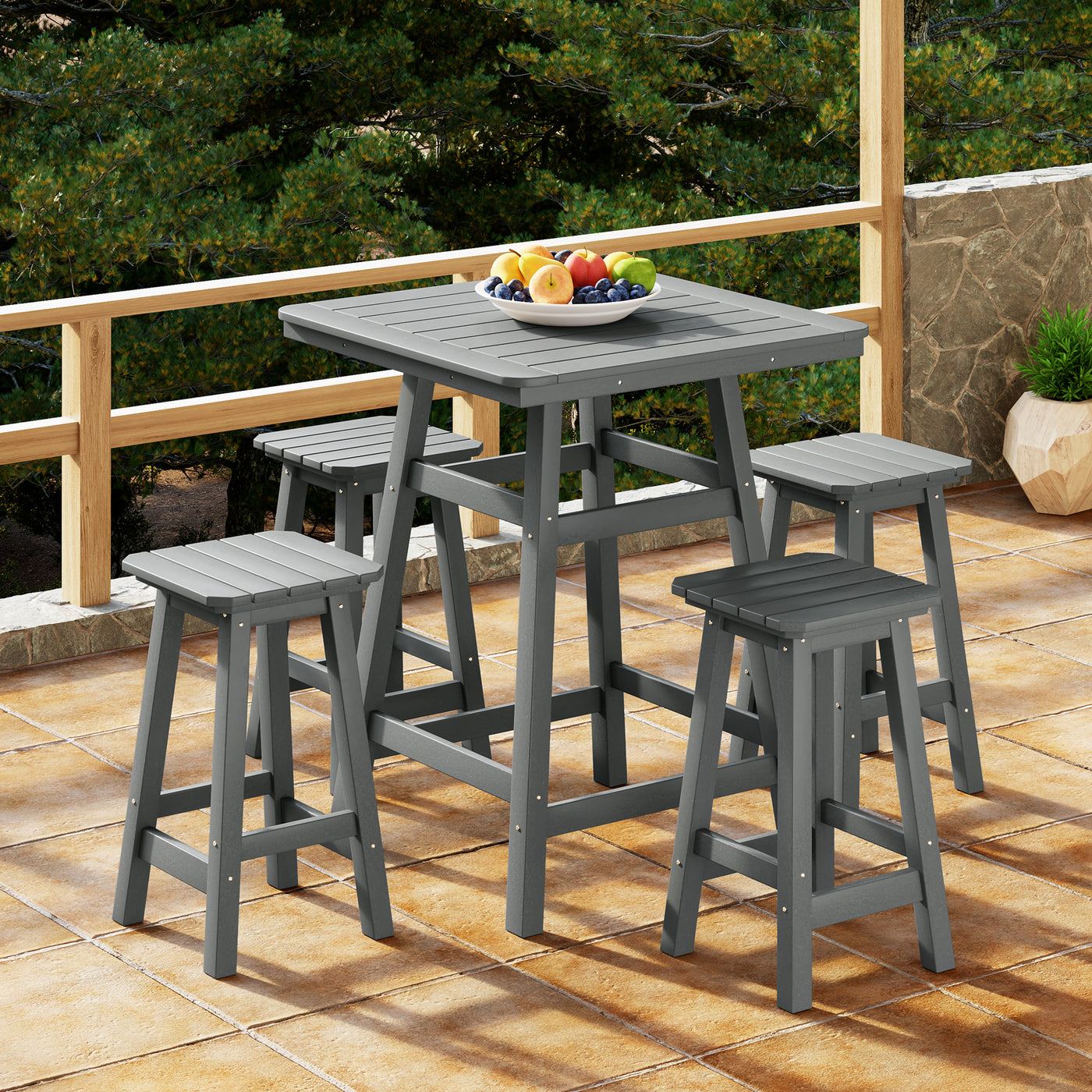 Malibu 5-Piece HDPE Outdoor Patio Dining Bar Bistro Table Set with Counter High Bar Stool