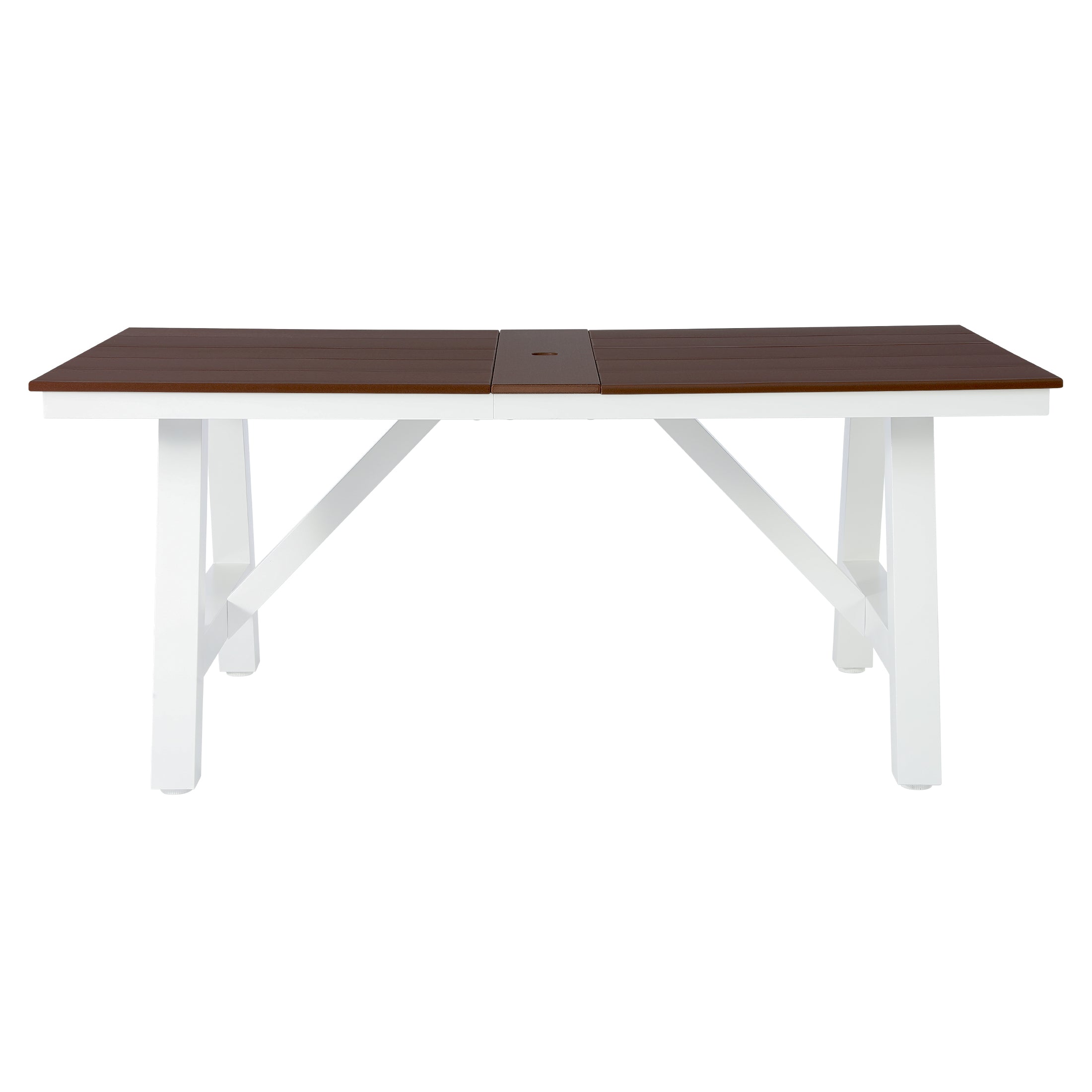 Cape May 72" HDPE Rectangle Outdoor Patio Dining Table With Umbrella Hole and Metal Frame