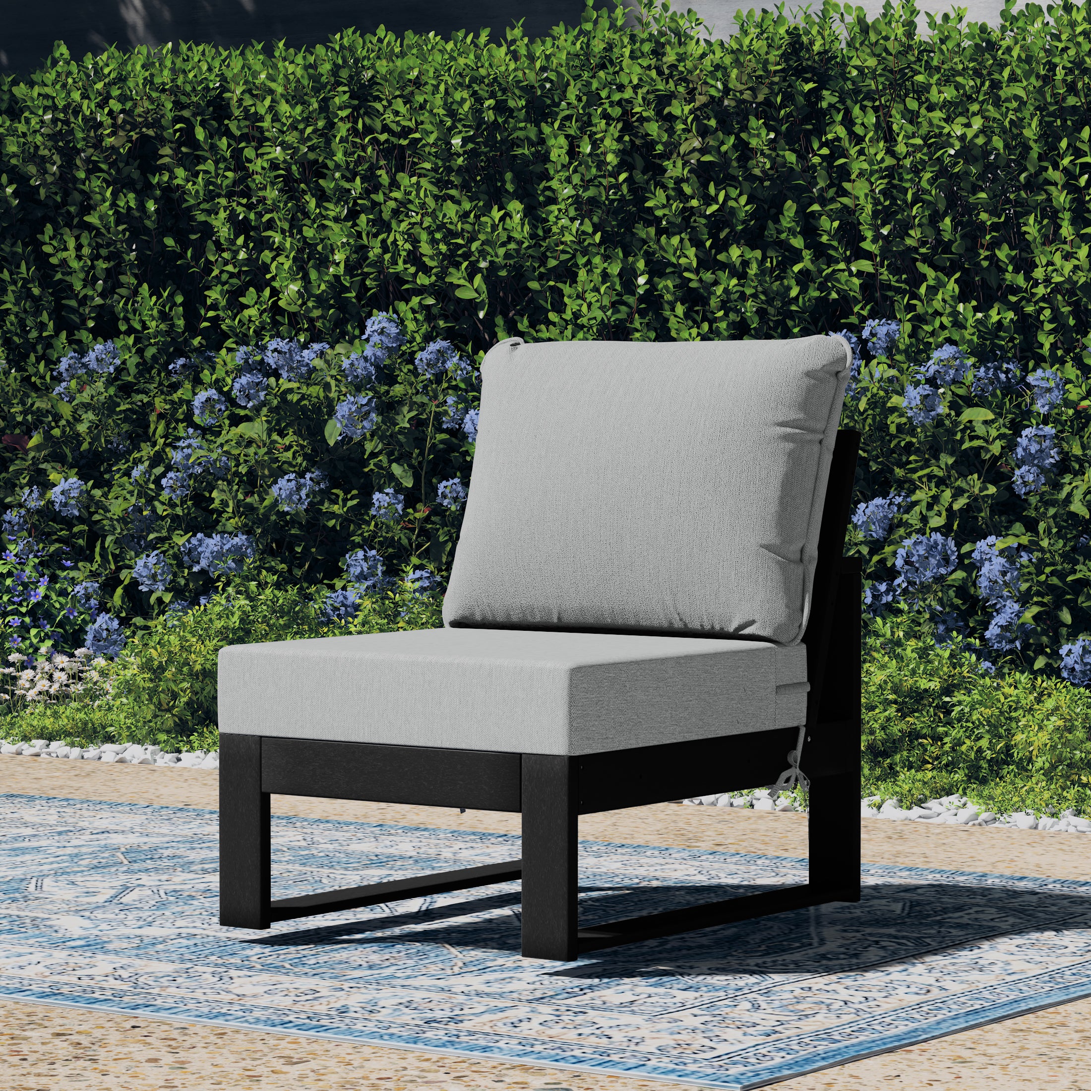 Montara Outdoor HDPE Sectional Armless Chair with Water-Proof Patio Cushions