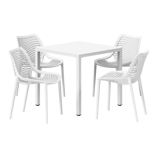 Playa 5-Piece Outdoor Patio Metal Frame Dining Table Set with Stackable Patio Dining Chairs