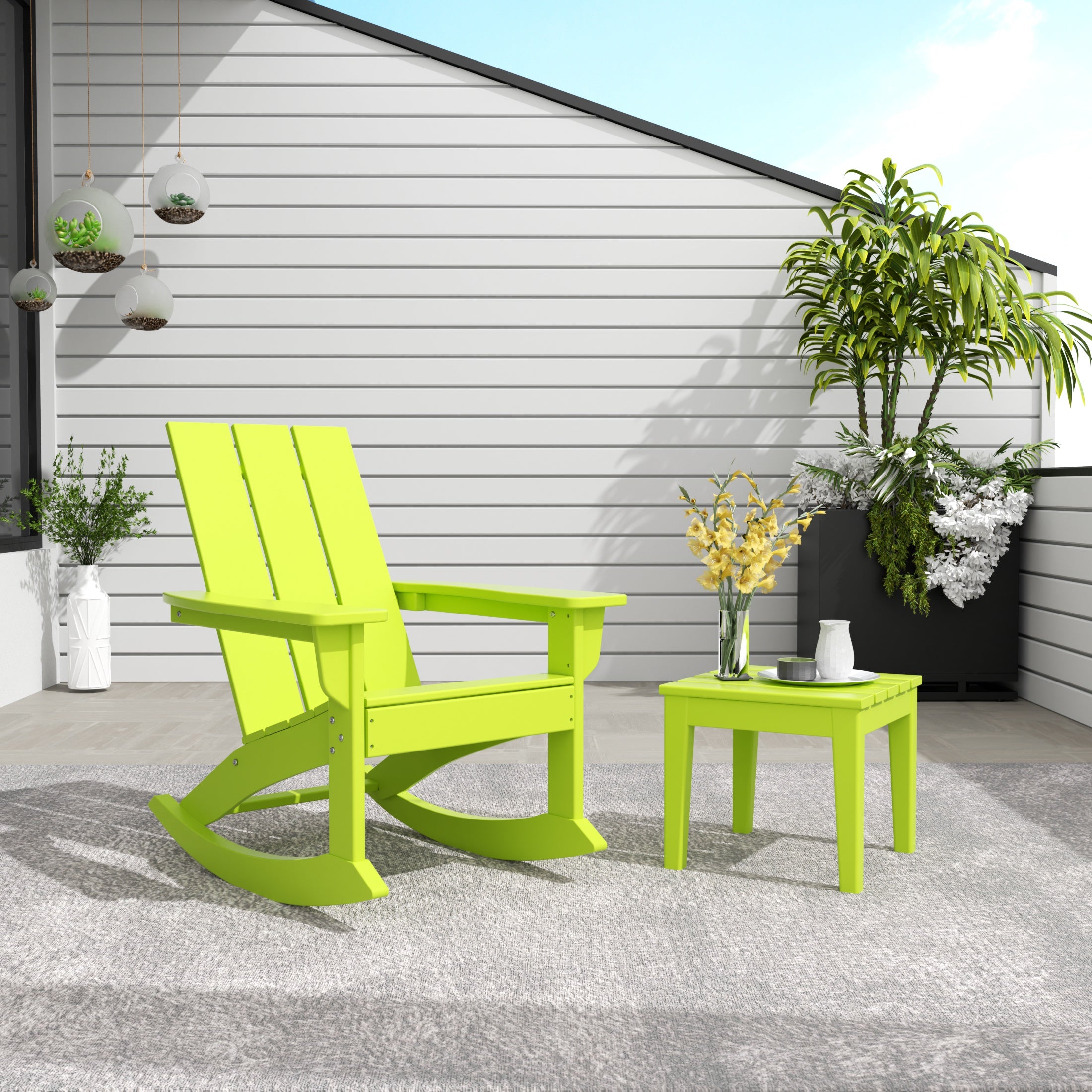 Ashore 2-Pieces Set Modern Plastic Outdoor Rocking Chair with Square Side Table