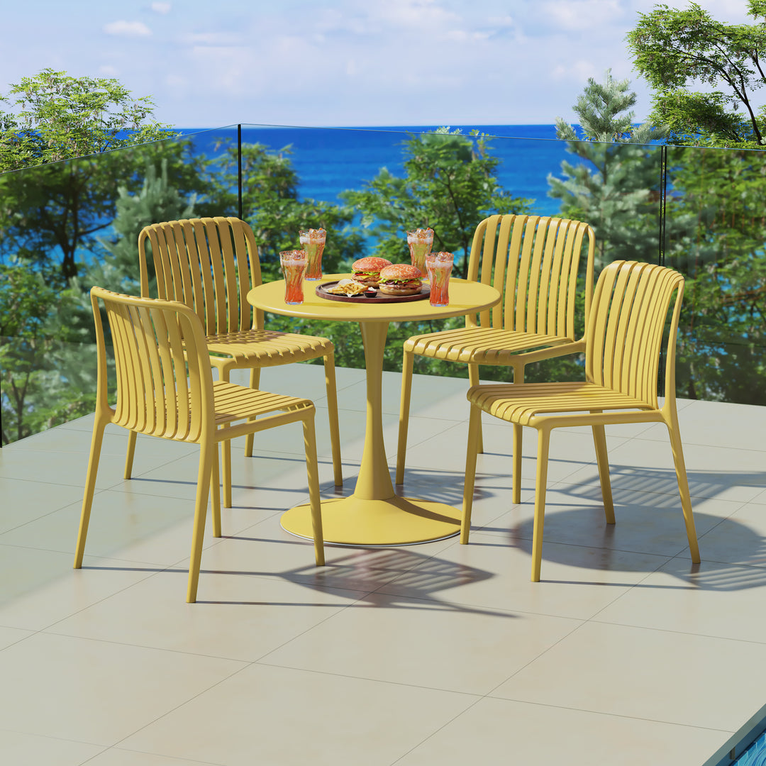 Playa 5-Piece Outdoor Metal Dining Table Set And Stackable Resin Patio Chairs