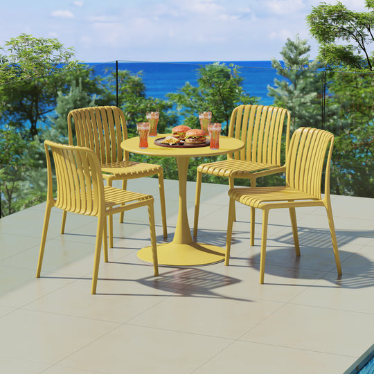Playa 5-Piece Outdoor Metal Dining Table Set And Stackable Resin Patio Chairs
