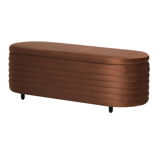 Phoebe 54" Wide Mid-Century Modern Upholstered Velvet Tufted Oval Storage Ottoman Bench