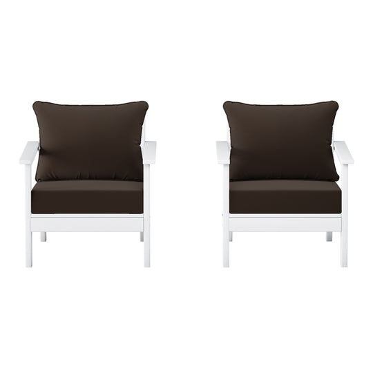 Avalon Outdoor Modern HDPE Patio Club Chairs with Deep Seat Cushions (Set of 2)