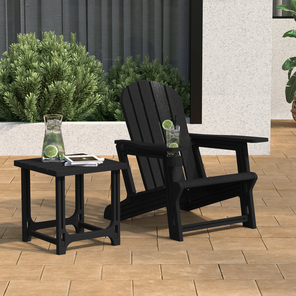 Azura 2-Piece HDPE Plastic Adirondack Patio Chair With 18" Side Table Set