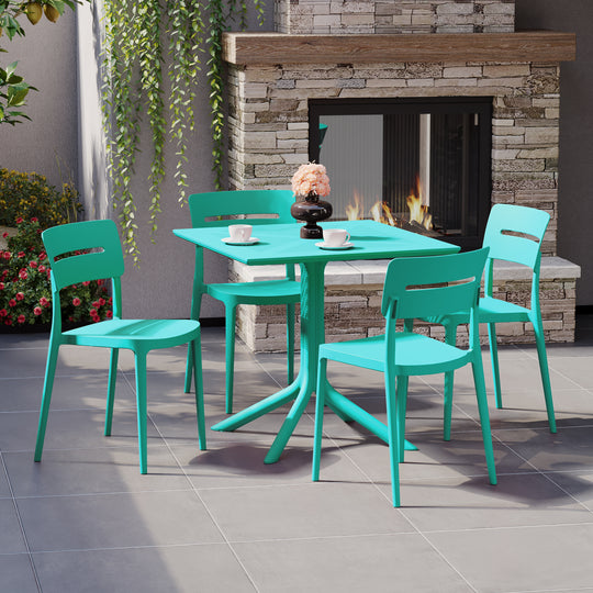 Playa Modern 5-Piece Resin Patio Dining Table Set with Stackable Patio Dining Chairs