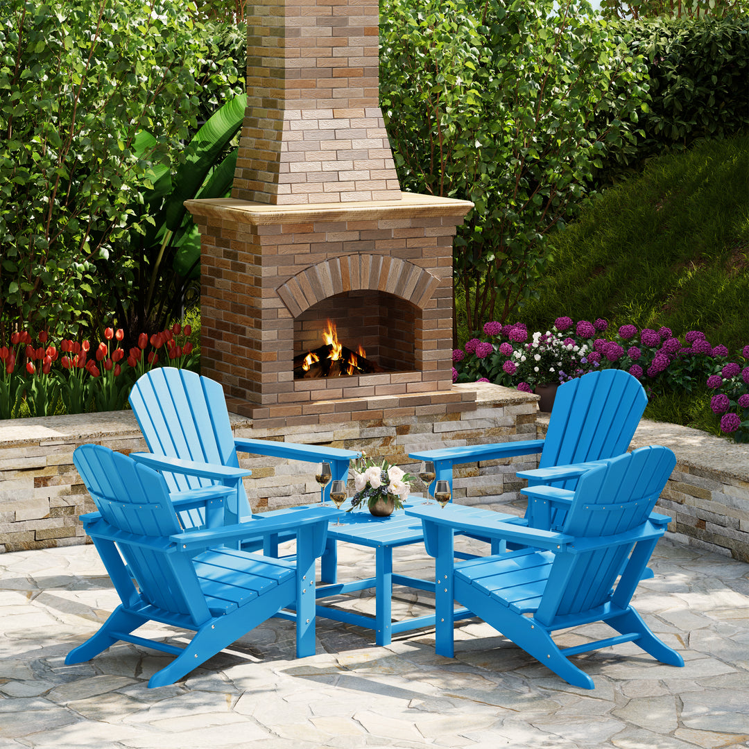 Dylan 5-Piece Outdoor Patio HDPE Adirondack Chair With Square Coffee Table Conversation Set