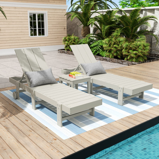 Ashore 3 Piece Modern Poly Reclining Chaise Lounge With Wheels