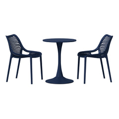 Playa 3-Piece Outdoor Round Metal Dining Table Set And Stackable Resin Patio Dining Side Chairs