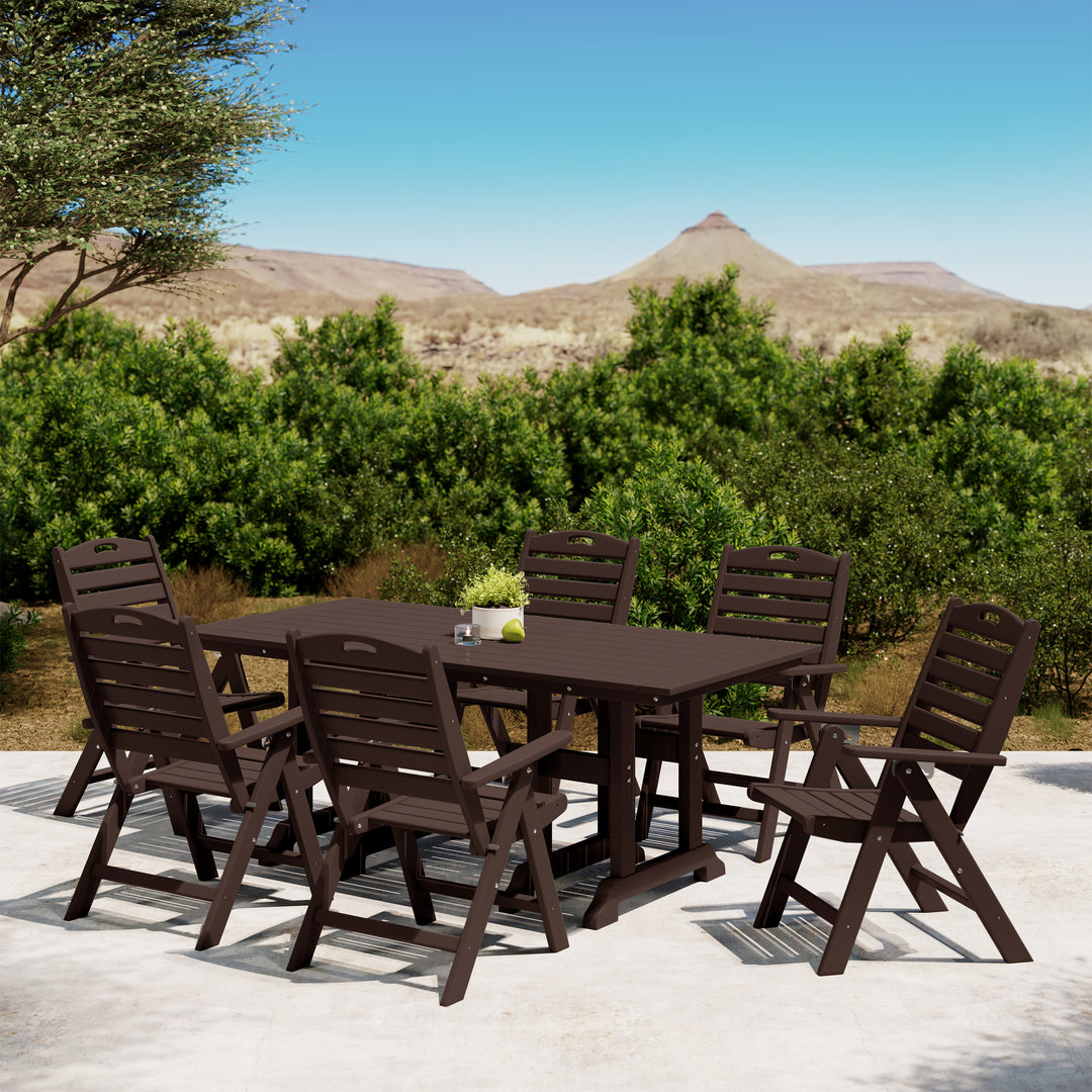 Malibu 7-Piece HDPE Rectangular Patio Dining Table Set with Foldable Chairs