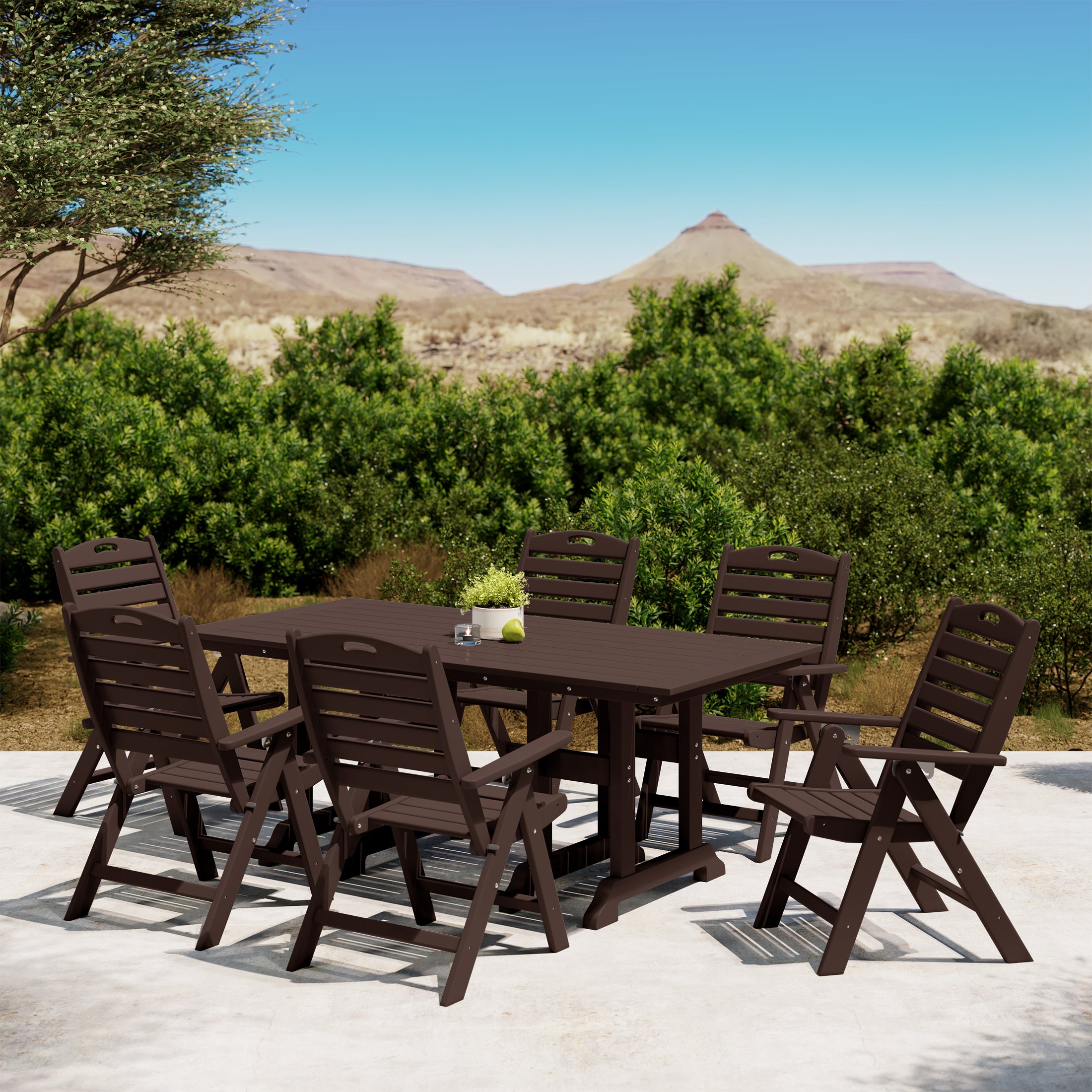 Malibu 7-Piece HDPE Rectangular Patio Dining Table Set with Foldable Chairs