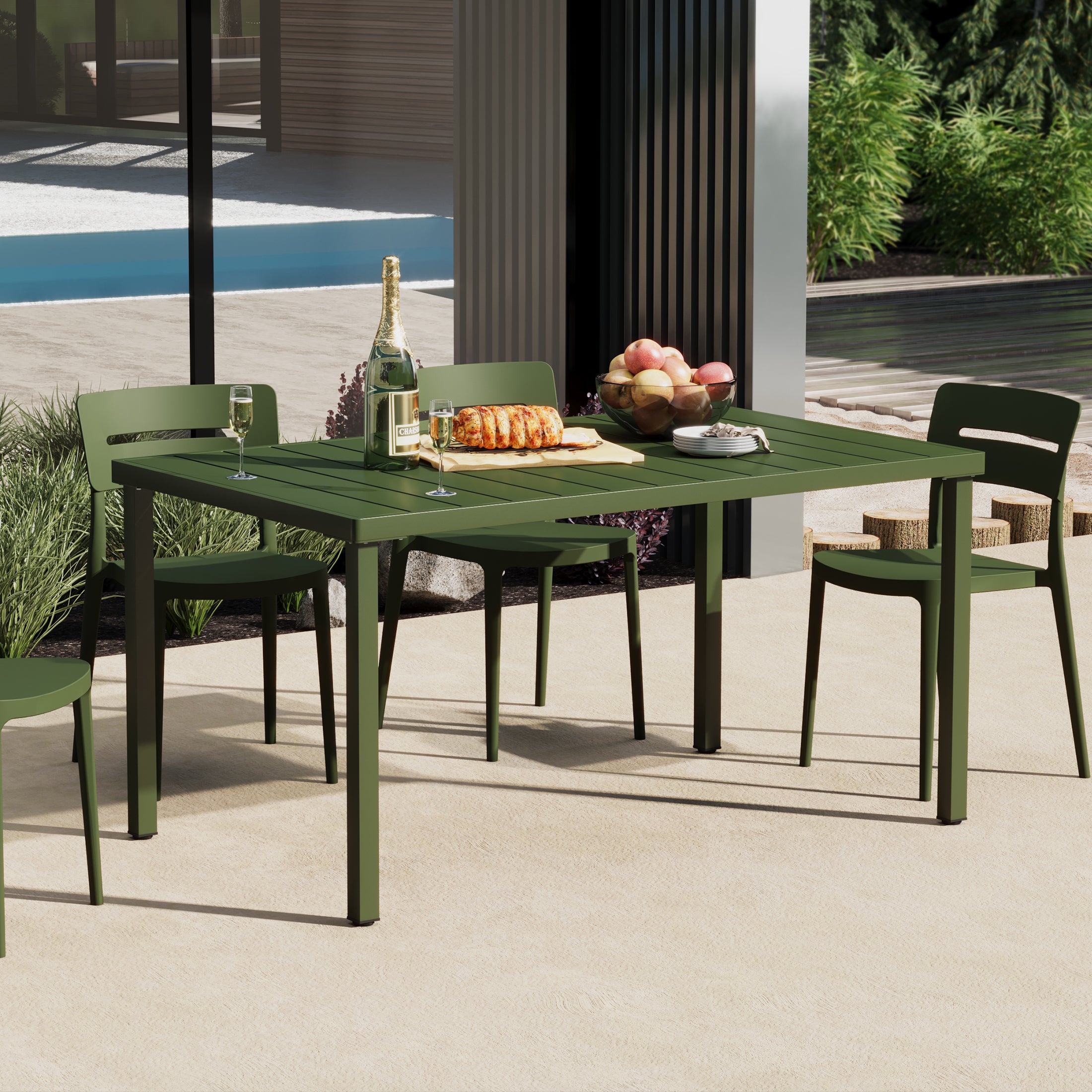 Playa 59" Iron Metal Outdoor Rectangular Patio Dining Table For 6