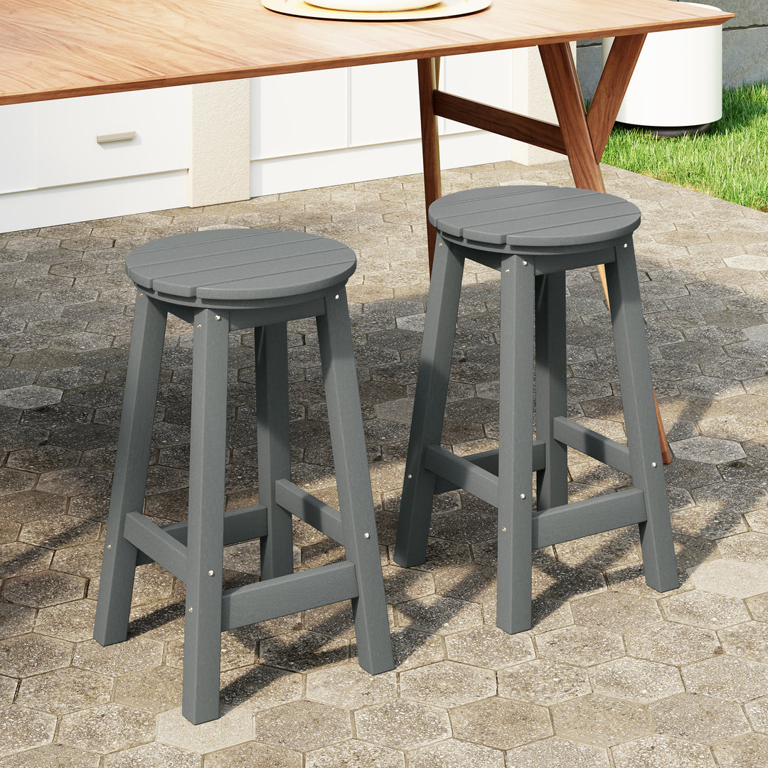 Malibu 24" HDPE Outdoor Patio Round Counter Height Bar Stool (Set of 2)