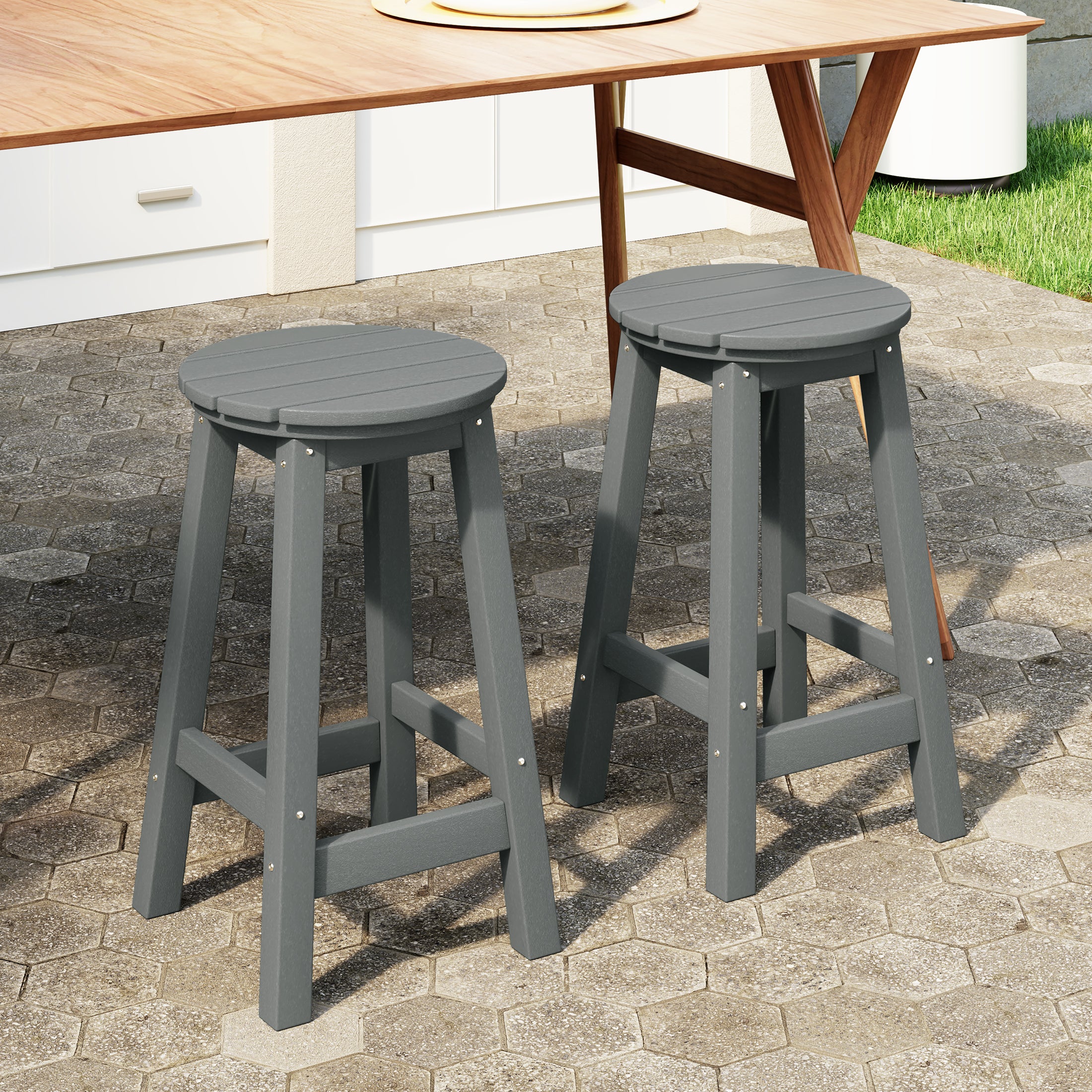 Malibu 24" HDPE Outdoor Patio Round Counter Height Bar Stool Set of 2