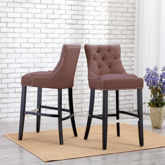 Hayes 29" Upholstered Tufted Wood Bar Stool (Set of 2), Black